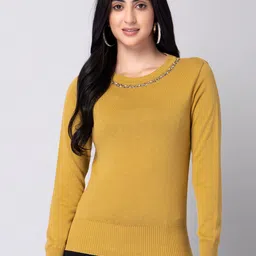 FabAlley Yellow Embellished Long Sleeves Pullover-image-3