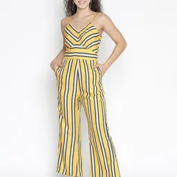 DRAAX Fashions Striped Shoulder Straps Basic Jumpsuit-image-6