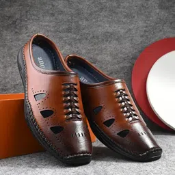 Anouk Men Tan Brown Textured Comfort Insole Basics Mojaris image 1