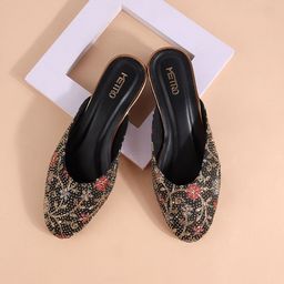 Metro Embellished Block Heeled Mules-15
