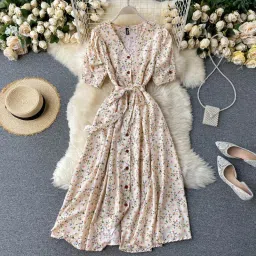 Women Fit and Flare Beige, Green, Red Midi/Calf Length Dress-image-49