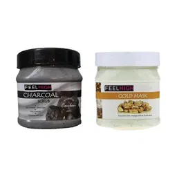 FEELHIGH Combo Of Activated Charcoal Face Scrub & Gold Face Mask - 500ml Each-20