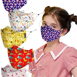 PRIVIU Kids Pack Of 5 Printed 4-Ply Cotton Care Plus FFP2 Protective Face Mask-11