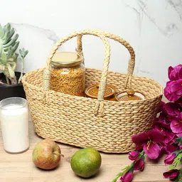HABERE INDIA Beige Solid Grass Storage Basket-24