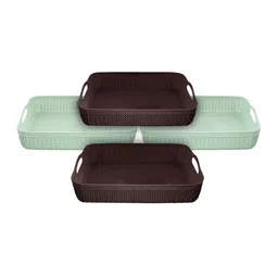 Kuber Industries Set Of 4 Green & Brown Textured Multiutility Baskets-67
