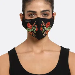 Anekaant Women Black  & Red Embroidered 3 Ply Outdoor Masks-6