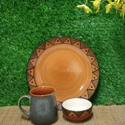 Pack of 3 Ceramic Caffeine ceramic handmade brown soorya breakfast set (set of 3pcs ) Dinner Set-13