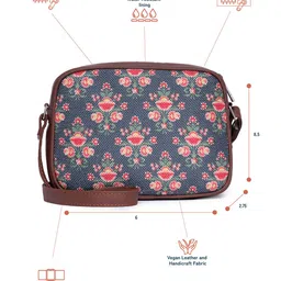 ZOUK Navy Blue Floral Printed Structured Sling Bag with Tasselled image 4