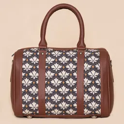 ZOUK Black & White Floral Printed Oversized Structured Handheld Bag image 1