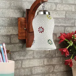 Devansh Brown & White Textured Wooden Wall Lamps With Mosaic Glass-23