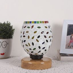 Devansh White & Red Mosaic Design Glass Shade Table Lamp-52