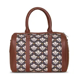 ZOUK Black & White Floral Printed Oversized Structured Handheld Bag image 2