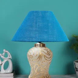 Devansh Turquoise Blue Glass Traditional Frusturical Shaped Table Lamp-42