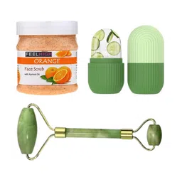 FEELHIGH Orange Scrub with Facial Ice Roller & Facial Massager-58