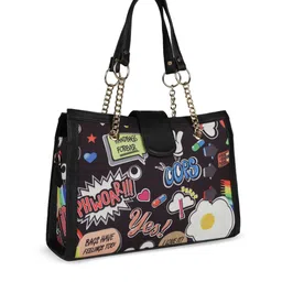 MINI WESST Typography Printed Structured Canvas Shoulder Bag image 2