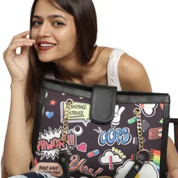 MINI WESST Typography Printed Structured Canvas Shoulder Bag-99