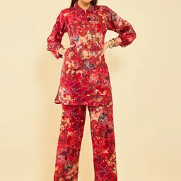 Soch Floral Printed Shirt Collar Neck Top & Flared Trouser-picture-1