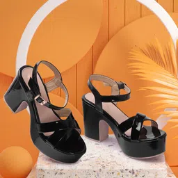 TWIN TOES Open Toe Block Heels With Ankle Loop image 1