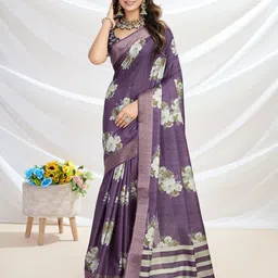 Mitera Floral Printed Zari Tussar Saree-image-54