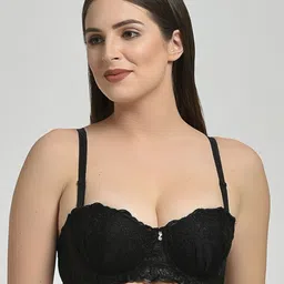 MAKCLAN Floral Medium Coverage Underwired Lightly Padded Plunge Bra-image-7