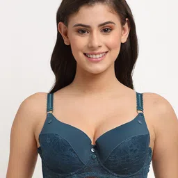 MAKCLAN Teal Plunge Bra Underwired Lightly Padded K1408BTS-image-6