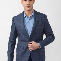 Peter England Elite Men Navy-Blue Checked Slim-Fit Single Breasted Blazer-picture-18