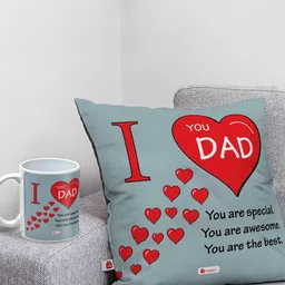 Indigifts 3 PC Red & Grey Printed Cushion and Coffee Mug with Coaster Dad Gift Set-22