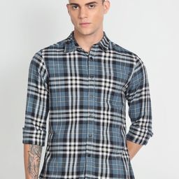 Flying Machine Men Slim Fit Tartan Checked Pure Cotton Casual Shirt-picture-38