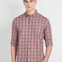 Flying Machine Men Pink Slim Fit Tartan Checks Opaque Checked Casual Shirt-image-45