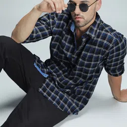 High Star Standard Checked Cotton Spread Collar Curved Casual Shirt-image-7