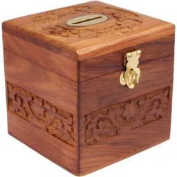 Wooden Coins Storage Box, Money Bank With Carving Work And Lock. Piggy Bank For Kids, Gift For Christmas Or Birthday Coin Bank-image-79