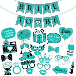 Bachelorette Party Photo Booth Props Kit, Teal Blue Bride to Be Decorations-image-76