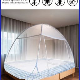 sk online services Polyester Adults Washable Foldable Double Bed Mosquito Net with Base , 2 side zipper - One is large around 5Feet for easy Entry & exit, no need to bend ;(Size : LxWxH : 7 x 7 x 5.2 ft ) Mosquito Net image 5