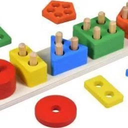 Wooden Intellectual Geometric Shape Matching Five Column Blocks Educational Stacking Sorting & Learning Toys (Multicolor)-24
