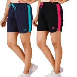 Pack of 2 Color Block Women Blue, Black Regular Shorts-picture-27
