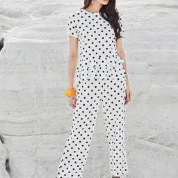Crimsoune Club Women White & Black Polka Dot Print Co-ordinate Set-picture-26