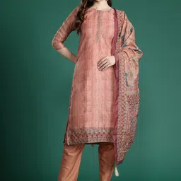 Indo Era Ethnic Motifs Printed Thread Work Chanderi Silk Kurta With Trousers & Dupatta-picture-39