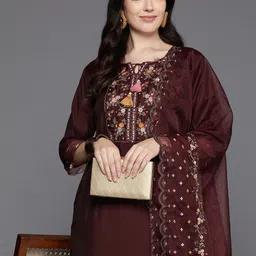 Indo Era Women Floral Embroidered Regular Sequinned Kurta with Trousers & With Dupatta-image-29