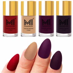 MI FASHION Set of Velvet Matte Nail Polish 9.9 ml Each -Tomato Red 22 - Nude 28 - Purple 29 - Dark Purple 30-image-36