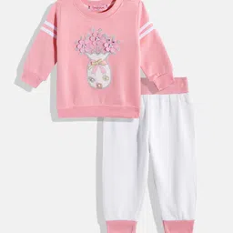 White Snow Girls Stone Embellished & Floral Embroidered Sweatshirt with Joggers-image-45