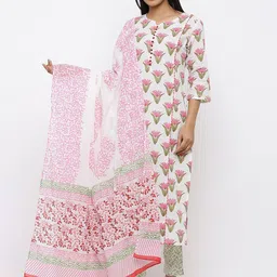 Maaesa Floral Printed Pure Cotton Kurta with Trousers & Dupatta-picture-30