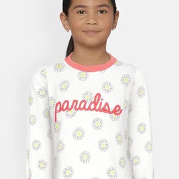 METRO KIDS COMPANY Girls White & Peach-Coloured Printed Sweatshirt-image-32