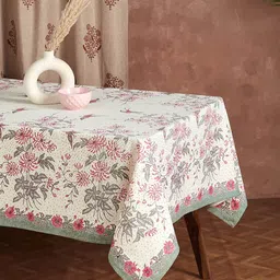 Fabindia Beige & Green Floral Printed Rectangle Shaped 6-Seater Cotton Table Cover-16