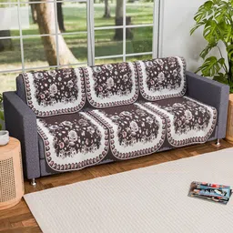 Kuber Industries White & Brown Set Of 2 Floral Printed 3 Seater Sofa Covers-83