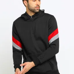 Maniac Men Black & Red Solid Hooded Sweatshirt-image-14