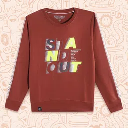 Monte Carlo Boys Rust Brown & Yellow Typography Printed Sweatshirt-image-76