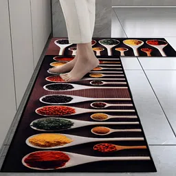 Cortina Black & Brown 2 Pieces Graphic Printed Rectangular Anti-Skid Kitchen Mats-13