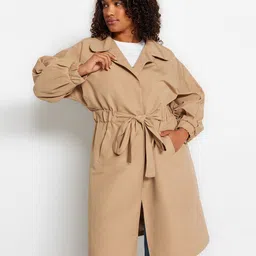Trendyol Single Plus Size Breasted Trench Coat-image-23