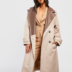 Boohoo Petite Pu Coated Contrast Collar Longline Trench Coat-image-46
