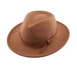 The Tie Hub Men Brown Cowboy Solid Fedora Hat-17